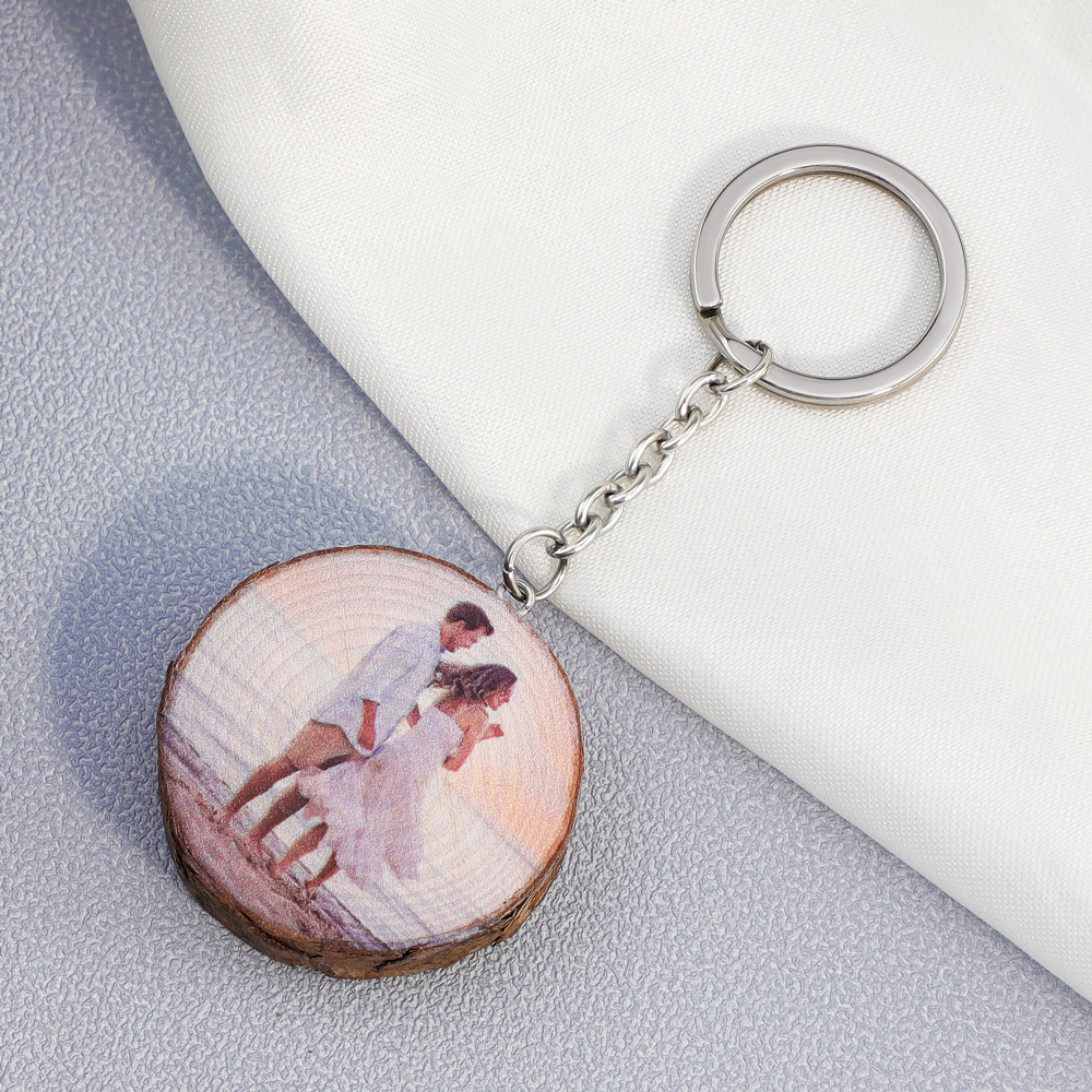 customized natural circular wood keychain with photo