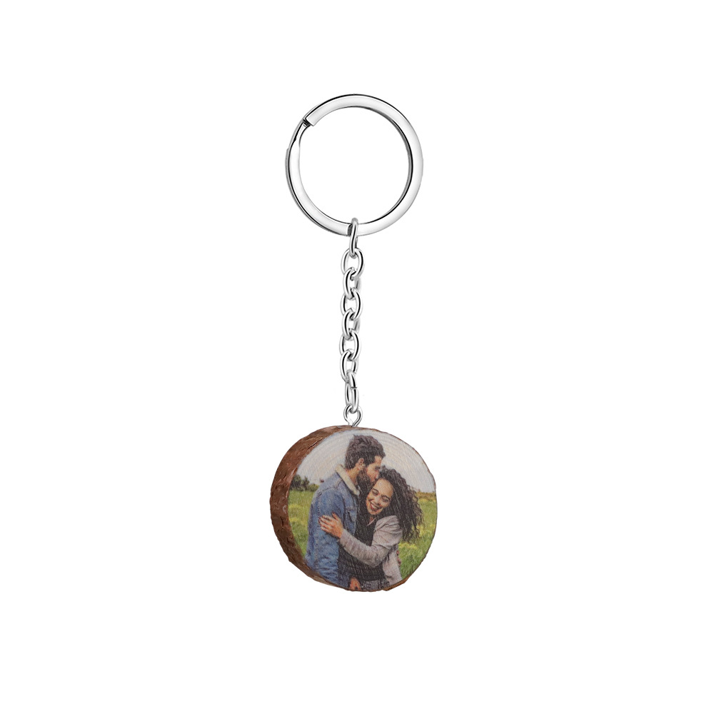 customized natural circular wood keychain with photo