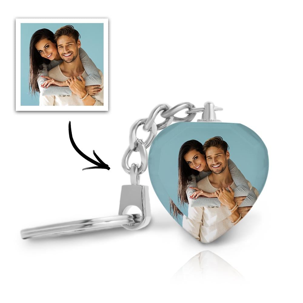 custom love shape crystal keychain with photo