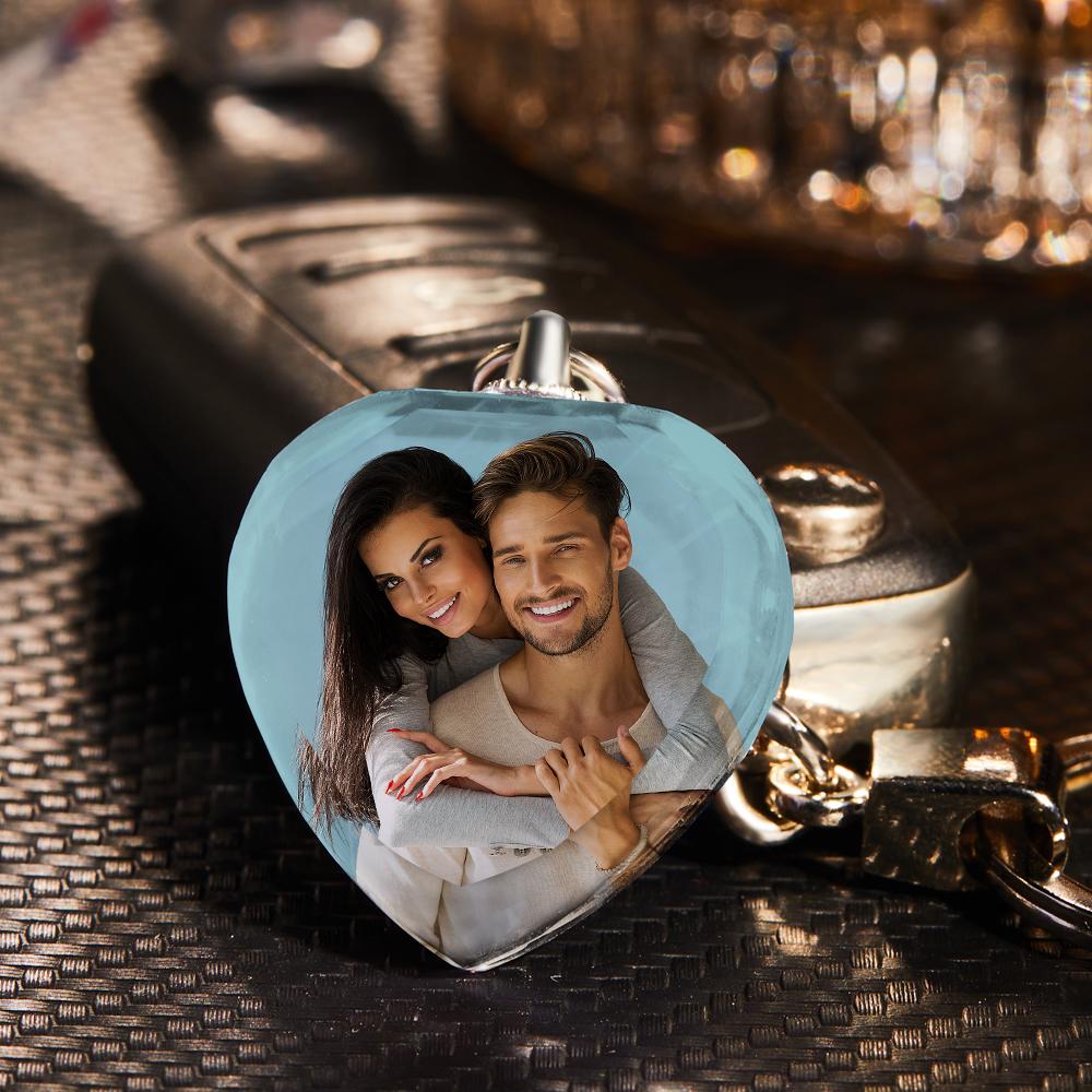 custom love shape crystal keychain with photo