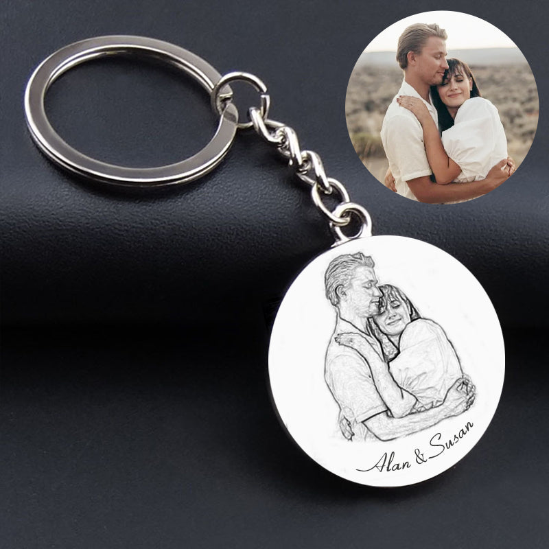 personalized sterling silver photo engraved keychain circle