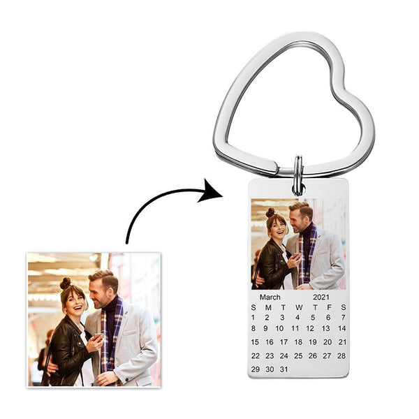 engraved calendar date photo keychain with personalized picture