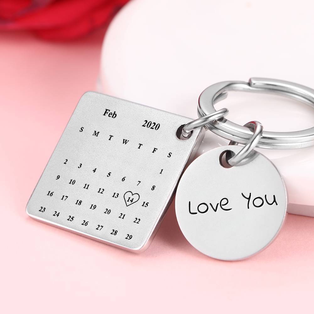 custom engraved calendar picture keychain anniversary gifts