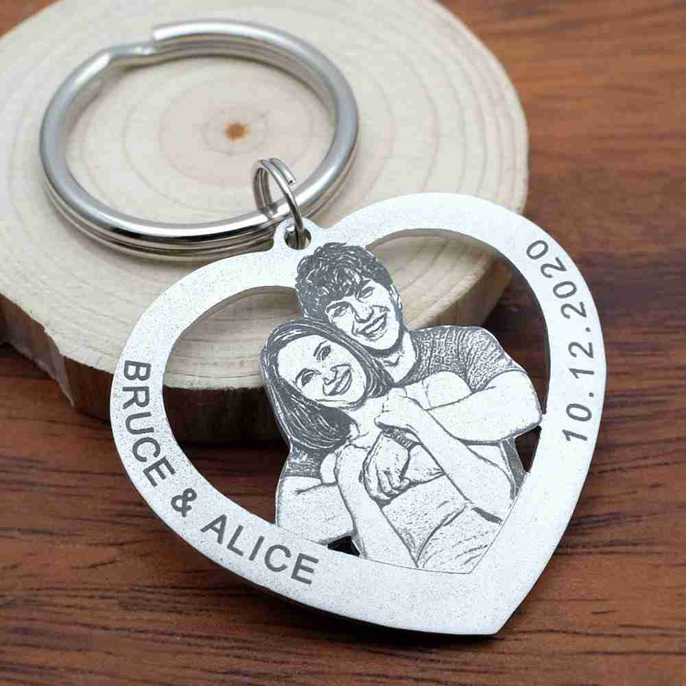 matching keychains for couples black and white photo
