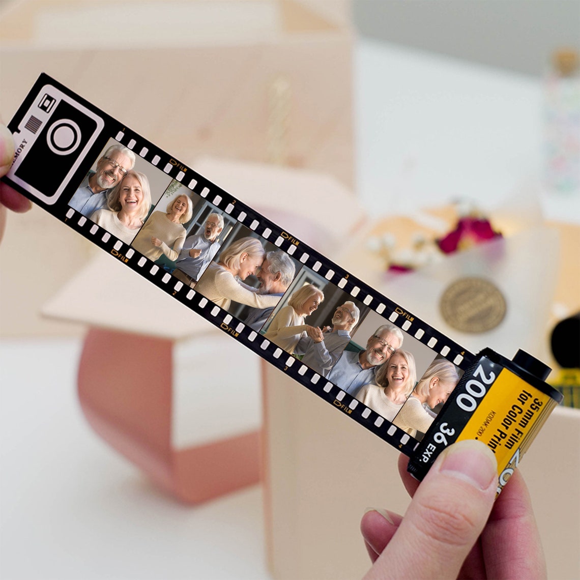 mother's day gifts personalized film roll keychain with text begin and end