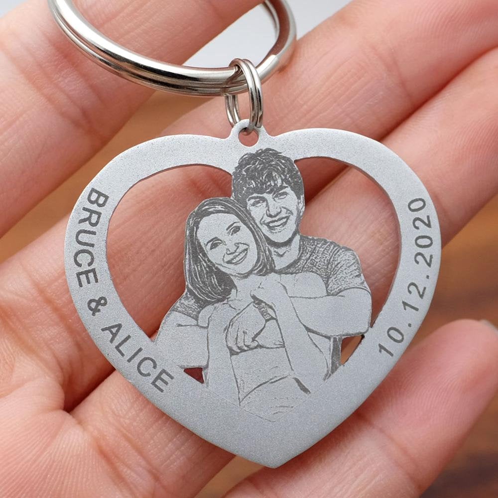 matching keychains for couples black and white photo